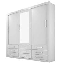 Guarda Roupa Casal Anjos 3 Portas 9 Gavetas com Espelho Cor Branco