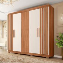 Guarda Roupa Casal Antonella 5 Portas 2 Gavetas Freijo/Off White - Pnr Móveis