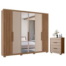 Guarda Roupa Casal Araguaia e Cômoda Dhara Carvalho Fendi com Espelho - Moval Guarda Roupa Casal Araguaia e Cômoda Dhara Carvalho Fendi com Espelho - Moval