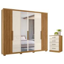 Guarda Roupa Casal Araguaia E Cômoda Ms913 Freijó Off White Com Espelho - Moval