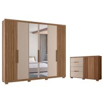 Guarda Roupa Casal Araguaia E Cômoda Texas Carvalho Fendi Com Espelho - Moval Guarda Roupa Casal Araguaia E Cômoda Texas Carvalho Fendi Com Espelho - Moval