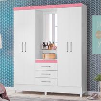 Guarda Roupa Casal Arezzo Branco/Rosa/Branco Guarda Roupa Casal Arezzo Branco/Rosa/Branco