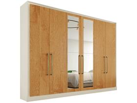 Guarda-Roupa Casal Argos 6 Portas 6 Gavetas Espelhado 100% Mdf Off White/Peroba - Mademarques
