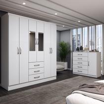 Guarda-Roupa Casal Ariana 6 Portas 3 Gavetas e Espelho com Cômoda 1 Porta 5 Gavetas Branco - Panorama Móveis Guarda-Roupa Casal Ariana 6 Portas 3 Gavetas e Espelho com Cômoda 1 Porta 5 Gavetas Branco - Panorama Móveis