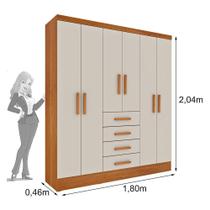 Guarda Roupa Casal Arizona 6 Portas 4 Gavetas Cinamomo-off White MDP