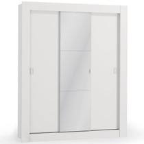 Guarda Roupa Casal Armário Roupeiro 170 cm 3 Portas Espelho 5 Prateleiras Quarto Kappesberg Branco