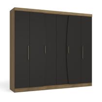 Guarda Roupa Casal Armário Roupeiro 240 cm 6 Portas 3 Gavetas 9 Prateleiras Quarto Marrom e Preto