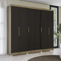 Guarda Roupa Casal Armário Roupeiro 240 cm 6 Portas 3 Gavetas 9 Prateleiras Quarto Marrom e Preto Guarda Roupa Casal Armário Roupeiro 240 cm 6 Portas 3 Gavetas 9 Prateleiras Quarto Marrom e Preto