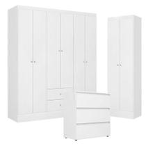 Guarda Roupa Casal Astro 6 Portas 2 Gavetas Com Cômoda Gaveteiro Condessa E Armário Multiuso 2 Portas Space Branco- Thb