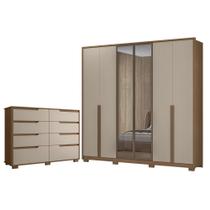Guarda Roupa Casal Atacama 6 Portas Carvalho Fendi com Vidro Reflecta com Cômoda Gaveteiro Georgia Carvalho Fendi - Moval Guarda Roupa Casal Atacama 6 Portas Carvalho Fendi com Vidro Reflecta com Cômoda Gaveteiro Georgia Carvalho Fendi - Moval