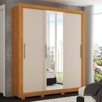 Guarda-Roupa Casal Atena 3 Portas 2 Gavetas com Espelho Flex Mel/Off White/Fendi - Panorama Móveis
