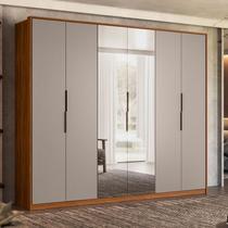 Guarda Roupa Casal Atrice Ambiente 6 Portas Nogueira Nude Prime TX com Espelho Demóbile Demartêz