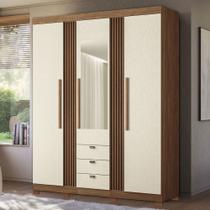 Guarda-Roupa Casal Aurora 3 Portas 3 Gavetas com Espelho Ripado Jatoba/Areia - Santos Andirá Guarda-Roupa Casal Aurora 3 Portas 3 Gavetas com Espelho Ripado Jatoba/Areia - Santos Andirá