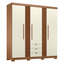 Guarda Roupa Casal Aurora 3 Portas e 3 Gavetas Ripado c/ Pes Santos Andira