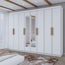 Guarda-Roupa Casal Aurora 8 Portas 4 Gavetas com Espelho Branco Neve - Panorama Móveis Guarda-Roupa Casal Aurora 8 Portas 4 Gavetas com Espelho Branco Neve - Panorama Móveis