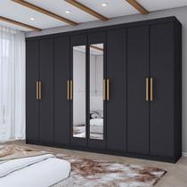 Guarda-Roupa Casal Aurora 8 Portas 4 Gavetas com Espelho Nero - Panorama Móveis Guarda-Roupa Casal Aurora 8 Portas 4 Gavetas com Espelho Nero - Panorama Móveis