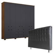 Guarda Roupa Casal B22010 Freijó Carbono e Cabeceira Ana 195 cm Preto material sintético - Araplac