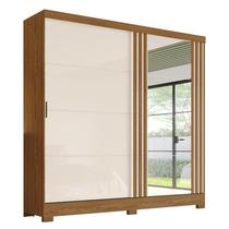 Guarda Roupa Casal B352 Ripado 2 Portas Deslizantes Nature/Off White com Espelho - Móveis Briz