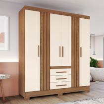 Guarda-Roupa Casal B375 4 Portas 3 Gavetas Ripado Nature/Off White - Briz