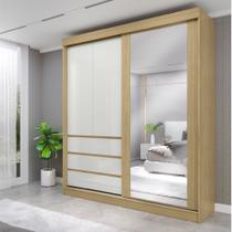 Guarda-Roupa Casal Bagda 100% MDF 3 Portas 3 Gavetas com Espelho Bege/Castanho/Off White Guarda-Roupa Casal Bagda 100% MDF 3 Portas 3 Gavetas com Espelho Bege/Castanho/Off White