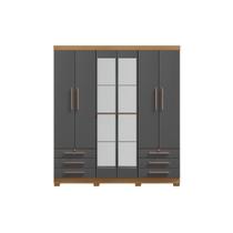 Guarda Roupa Casal Bagé 6 Portas e 6 Gavetas Com Espelho Carvalho Americano Grafite - EdeCasaMoveis