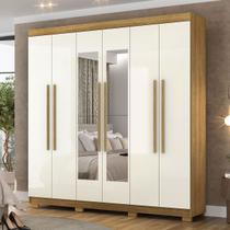 Guarda-Roupa Casal Bahamas 6 Portas 2 Gavetas com Espelho Nature/Champanhe - Pnr Móveis Guarda-Roupa Casal Bahamas 6 Portas 2 Gavetas com Espelho Nature/Champanhe - Pnr Móveis