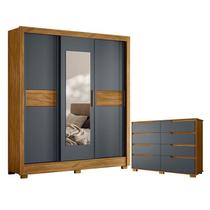 Guarda Roupa Casal Bahamas e Cômoda Georgia Freijó Cinza Moval