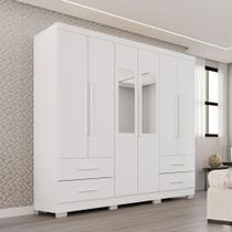 Guarda-Roupa Casal Balder Premium 6 Portas 4 Gavetas com Pés e Espelho Branco - Pnr Móveis Guarda-Roupa Casal Balder Premium 6 Portas 4 Gavetas com Pés e Espelho Branco - Pnr Móveis