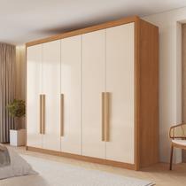Guarda Roupa Casal Bari 5 Portas 8 Gavetas 100% MDF Bege/Cinamomo/Off White