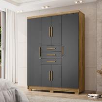 Guarda Roupa Casal Belga 6 Portas de Bater 3 Gavetas com Cabideiros Nature/Chumbo G98 - Gran Belo Guarda Roupa Casal Belga 6 Portas de Bater 3 Gavetas com Cabideiros Nature/Chumbo G98 - Gran Belo
