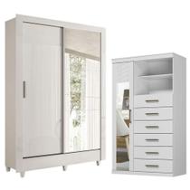 Guarda Roupa Casal Bélgica 2 Portas de Correr 2 Gavetas MDP com Espelho e Cômoda Marabá Branco Guarda Roupa Casal Bélgica 2 Portas de Correr 2 Gavetas MDP com Espelho e Cômoda Marabá Branco