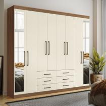 Guarda-Roupa Casal Belize 8 Portas 6 Gavetas com Espelho Jatoba/Areia - Pnr Móveis