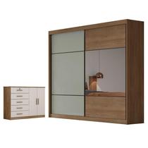 Guarda Roupa Casal Belmonte com Espelho e Cômoda Seul Cumaru 25 Fendi - Novo Horizonte