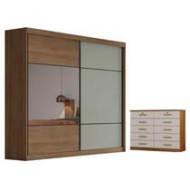 Guarda Roupa Casal Belmonte com Espelho e Gaveteiro Milão com Chave Cumaru 25 Fendi - Novo Horizonte Guarda Roupa Casal Belmonte com Espelho e Gaveteiro Milão com Chave Cumaru 25 Fendi - Novo Horizonte