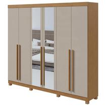 Guarda Roupa Casal Bertha 6 Portas Amêndoa Clean Off White com Pés e Espelho - Lopas