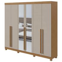 Guarda Roupa Casal Bertha 6 Portas Amêndoa Clean Off White Com Pés E Espelho - Lopas