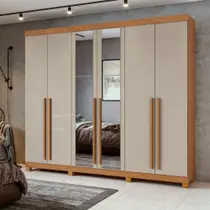 Guarda Roupa Casal Bertha 6 Portas e 4 Gavetas com Espelho e Pés Móveis Lopas