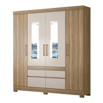 Guarda Roupa Casal Bilbao 4 Portas e 4 Gavetas Amêndola/Off White com Espelho - Demóbile Guarda Roupa Casal Bilbao 4 Portas e 4 Gavetas Amêndola/Off White com Espelho - Demóbile