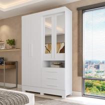 Guarda Roupa Casal Bolívia 4 Portas com Espelho e 3 Gavetas 100 MDF Linha Mobília