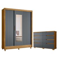 Guarda Roupa Casal Bolívia e Cômoda Georgia Freijó Cinza Moval