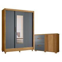 Guarda Roupa Casal Bolívia e Cômoda Texas Freijó Cinza Moval