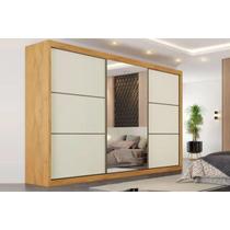 Guarda Roupa Casal Bragança 3 Portas de Coorer (1 c/ Espelho) e 6 Gavetas Off White/Peroba - Europa