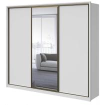Guarda-roupa Casal c/ Espelho 3 Portas 6 Gavetas Spazio Glass Branco Lopas
