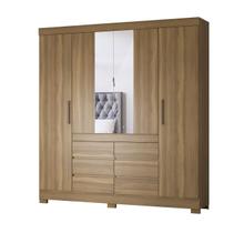 Guarda Roupa Casal C/Espelho 4 Portas 7 Prateleiras 6 Gavetas 4 Cabideiros Pés Em PVC Cádis