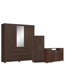 Guarda Roupa Casal Cádis com Multiuso Viena com Cômoda London Café - Demóbile