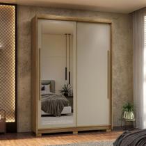 Guarda-Roupa Casal Cairo 2 Portas de Correr com Espelho 3 Gavetas 100% Mdf Flex Nature/Fendi - Pnr Móveis