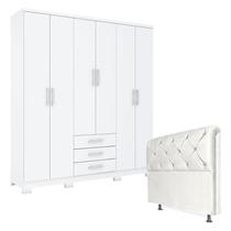 Guarda Roupa Casal Caju 6 Portas com Cabeceira Daiana 140 cm Branco Henn