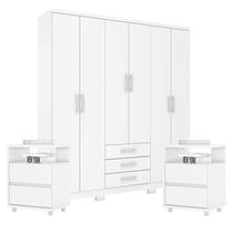 Guarda Roupa Casal Caju 6 Portas com Kit Mesa de Cabeceira Branco - Henn Guarda Roupa Casal Caju 6 Portas com Kit Mesa de Cabeceira Branco - Henn