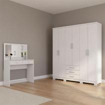 Guarda Roupa Casal Caju 6 Portas E Penteadeira Daila Ambiente Com Led Branco - Henn Guarda Roupa Casal Caju 6 Portas E Penteadeira Daila Ambiente Com Led Branco - Henn