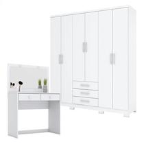 Guarda Roupa Casal Caju 6 Portas e Penteadeira Daila com Led Branco - Henn